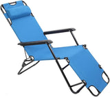 Outdoor Folding Reclining Beach Sun Patio Chaise Lounge Chair Pool Lawn Lounger (Blue-) - Photo 6