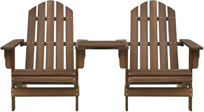Patio Adirondack Chairs with Tea Table Solid Wood Fir Brown Outdoor Chairs Furniture Outdoor Patio Furniture Set Suitable for Poolside, Bistro, Patio.