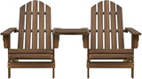 Solid Wood Fir Adirondack Chair with Tea Table Brown for Patio Garden Outdoor Comfortable Lounge Seating Ergonomic - Photo 3