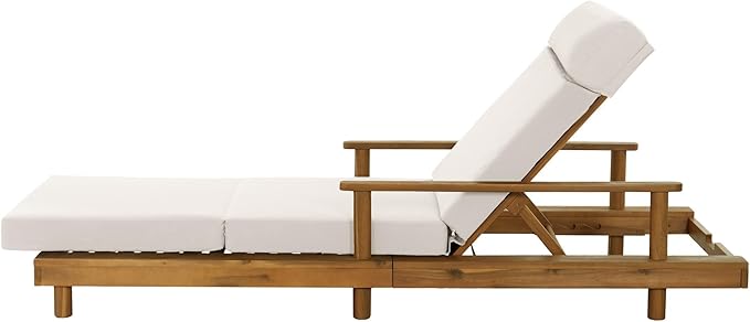 Merax Acacia Wood Outdoor Chaise Lounge Chair with Thick 4-Fold Cushion & Headrest, 3-Position Adjustable Backrest - Photo 6