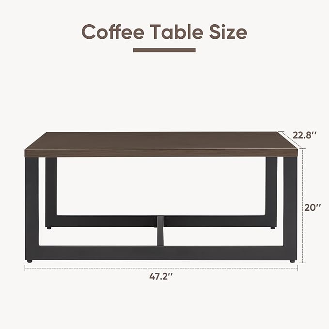 Belord Outdoor Coffee Table for Patio: Metal Heat Transfer Top Patio Coffee Table with Storage, Anti-Rust Frame Rectangular Modern Outdoor Table Furniture (48" W, Brown)