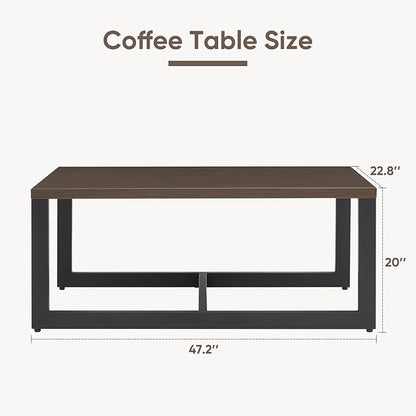 Belord Outdoor Coffee Table for Patio: Metal Heat Transfer Top Patio Coffee Table with Storage, Anti-Rust Frame Rectangular Modern Outdoor Table Furniture (48" W, Brown)
