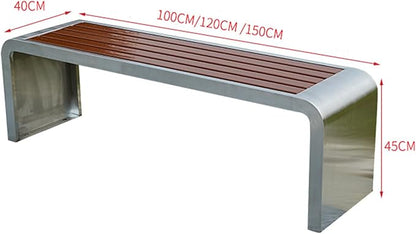 Outdoor Garden Bench, Metal Garden Bench, Two-Person Seat Backless Bench, Patio Bench Chair with Stainless Steel and Plastic Wood, Perfect for Backyard, Deck, Lawn, Poolside ( Size : 150*40*45cm )