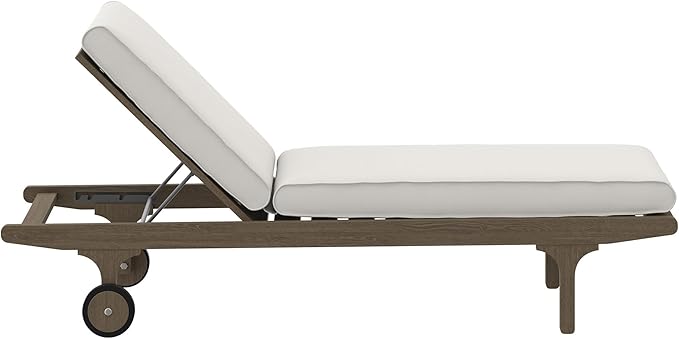 Modway Saratoga Teak Outdoor Chaise Lounge Chair in Weathered Gray White – Adjustable Wood Pool Lounge Chair with - Photo 6