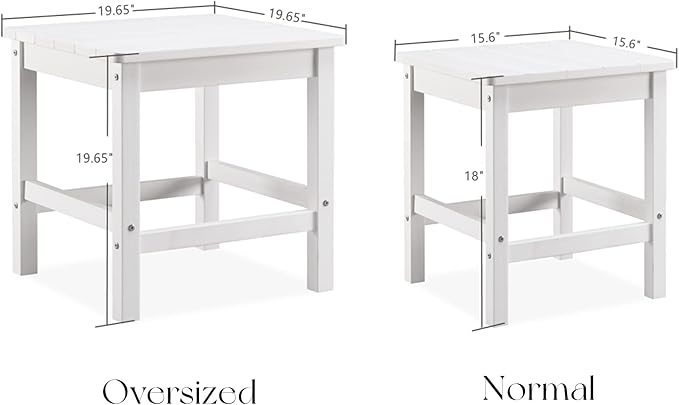 Psilvam Outdoor Side Table, 15.6" Poly Lumber Adirondack Side Table, Weather Resistant Patio Side Table for Poolside, Garden and Front Porch (White)