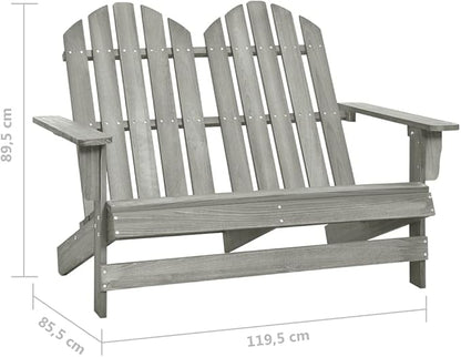 2-Seater Adirondack Chair Solid Wood Fir Gray Outdoor Patio Furniture for Garden, Backyard, Lawn & Poolside