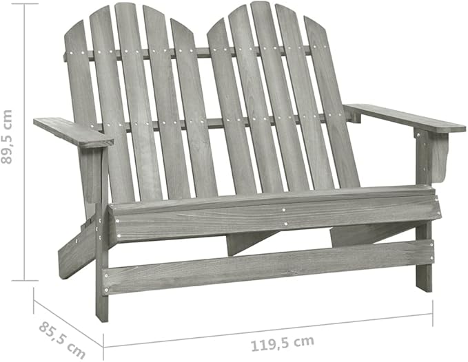 2-Seater Patio Adirondack Chair Solid Fir Wood Gray Outdoor Furniture Lounge Chair Garden Seating for Patio, Backyard - Photo 2