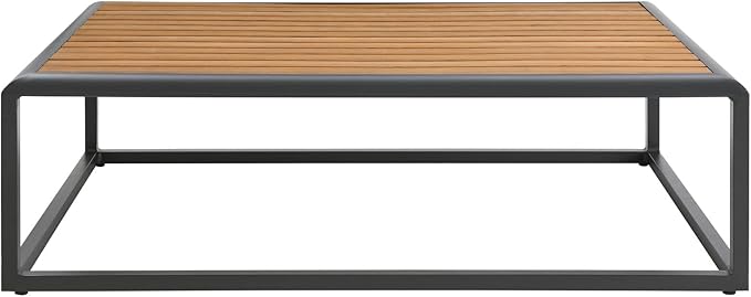 Modway Stance Outdoor Patio Contemporary Modern Wood Grain Aluminum Coffee Table in Gray Natural