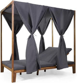Christopher Knight Home Kenzie Acacia Wood Outdoor Daybed with Canopy, Double Chaise Lounge Chair Outdoor with Cushion - Photo 6