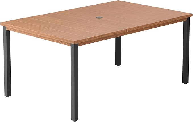 DIFY 63" Rectangle Outdoor Dining Table for 6, Slatted Metal Patio Table with Adjustable Umbrella Hole - Photo 1