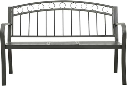 Garden Bench Grey Powder-Coated Steel, Durable Outdoor Patio Furniture, Weatherproof 2-Seater for Porch, Deck, Backyard Patio Bench