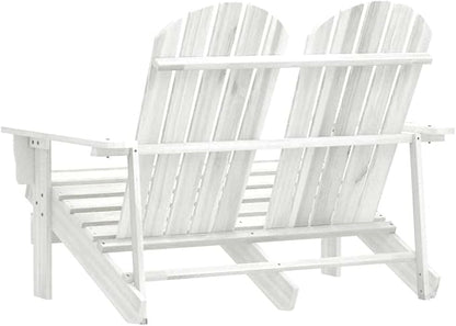 White Solid Fir Wood 2-Seater Garden Adirondack Chair for Patio, Durable Outdoor Furniture with Ergonomic Design and Modern Finish