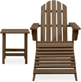 Adirondack Chair with Ottoman and Table Solid Fir Wood Brown Patio Furniture Set for Outdoor Garden Balcony Porch - Photo 2