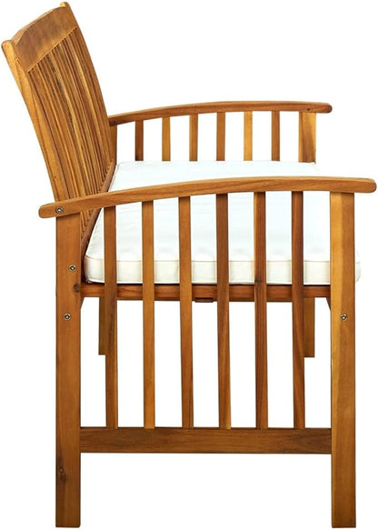 3 Seater Garden Bench Solid Acacia Wood Outdoor Bench with Plush Cushion Rustic Style for Patio Terrace and Backyard 57.9 x 35.4 x 17.3 Inches Brown