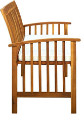3-Seater Solid Acacia Wood Outdoor Garden Bench with Plush Cushion, Brown, Rustic Style for Patio Porch Backyard Terrace - Photo 5