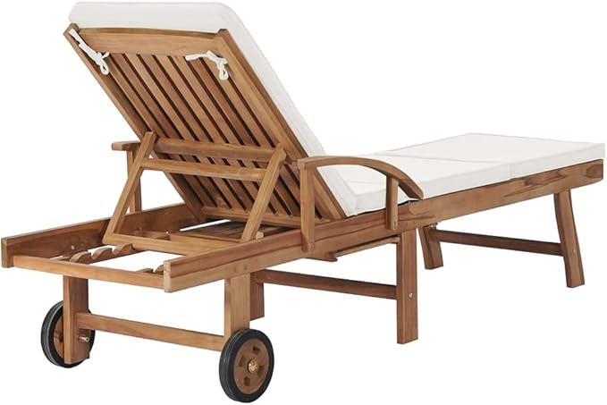 Sun Loungers with Cushions 2 pcs Solid Teak Wood Cream Patio Chairs Outdoor Furniture Outdoor Chairs Suitable for - Photo 5