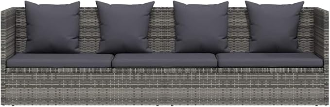 Garden Bed Grey PE Rattan 78.7x23.6 in Adjustable Armrests with Thick Removable Cushions for Patio Poolside Lounging - Photo 6