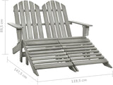 Grey Solid Fir Wood Two-Seater Detachable Garden Chair with Ottoman for Patio and Balcony Outdoor Furniture - Photo 2