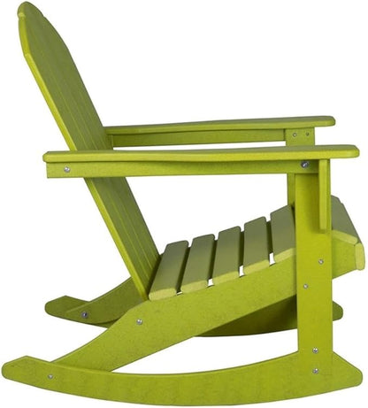 Costaelm Outdoor Adirondack Chair, All Weather Resistant Classic Balcony Chair and Fire Pit Chairs, Adirondack Plastic Outdoor Porch Furniture Rocking Chair High Back HDPE Poly Lumber, Lime