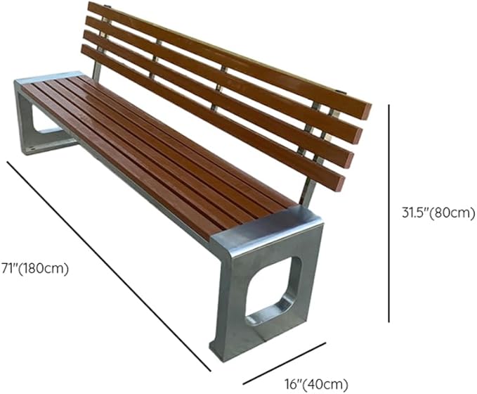 LITFAD Outdoor Indoor Bench Stainless Steel Metal Park Bench with Waterproof Brown Wood Seating Modern Garden Bench for Patio, Lawn, Yard, Porch - Type E 71" L x 16" W x 31" H