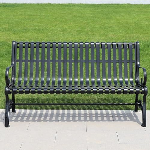 Sturdy Cast Iron Outdoor Garden Bench with Armrests & Backrest, All-Weather Slatted Seat for Patio, Yard, Entryway - Durable Metal Furniture for Relaxation