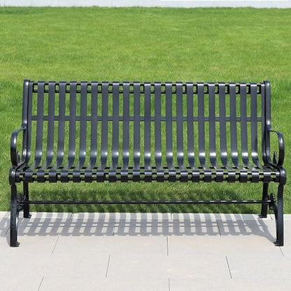 Sturdy Cast Iron Outdoor Garden Bench with Armrests & Backrest, All-Weather Slatted Seat for Patio, Yard, Entryway - Durable Metal Furniture for Relaxation
