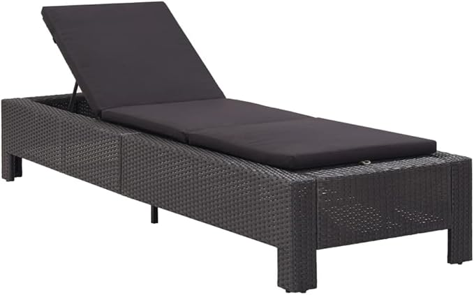 Outdoor Patio Chaise,Sunbathing Chairs,Lounge Chair Adjustable Reclining,Pool Lounger for Poolside,Deck,Backyard, Sunbed with Cushion Black Poly Rattan