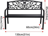 Outdoor Metal Garden Bench, Patio 3 Seater Steel Bench, Outdoor Furniture Seat w/Backrest and Armrests for Backyard - Photo 5