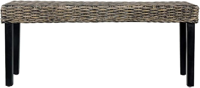 Bench,Outdoor Garden Park Bench, Furniture Outdoor Patio Bench, Suitable for Patio Seat, Garden, Poolside, Balcony,Bench 43.3" Black Natural Kubu Rattan and Solid Mango Wood