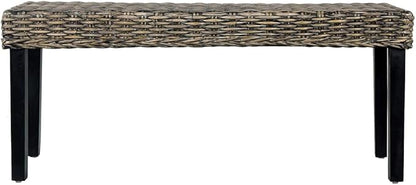 Bench,Outdoor Garden Park Bench, Furniture Outdoor Patio Bench, Suitable for Patio Seat, Garden, Poolside, Balcony,Bench 43.3" Black Natural Kubu Rattan and Solid Mango Wood