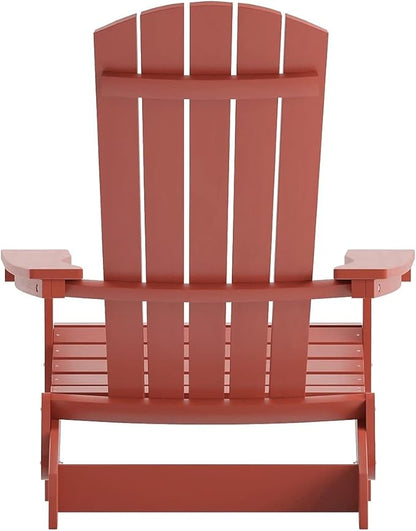 Flash Furniture Charlestown Folding Adirondack Chair - Red - Poly Resin - Indoor/Outdoor - Weather Resistant - Set of 2