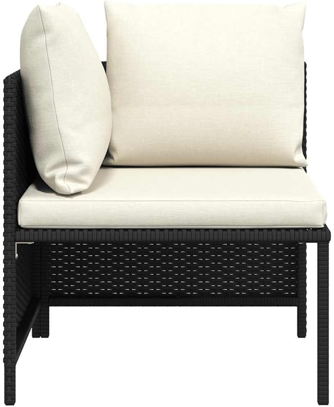 vidaXL Outdoor Sectional Corner Sofa with Cushions - Black Poly Rattan Corner Seat with Powder-Coated Steel Frame for - Photo 7