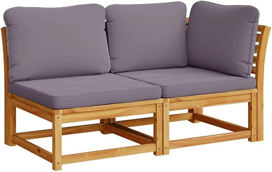 2-Piece Outdoor Sectional Sofa Set Acacia Wood Frame 28.7x28.7x25.6 in Dark Grey Washable Cushions Modular Conversation Couch for Patio Balcony Garden Backyard