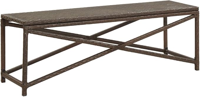 Bench Brown Polyethylene Rattan, Powder-Coated Steel Frame, 47.2 in Outdoor Patio Furniture, Weatherproof Garden Seating for Porch Patio Bench