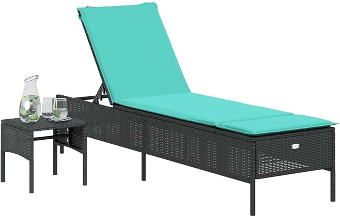 Black PE Rattan Outdoor Chaise Lounge Set 78 in, Adjustable Backrest Patio Recliner Chair with Cushion & Side Table - Photo 3