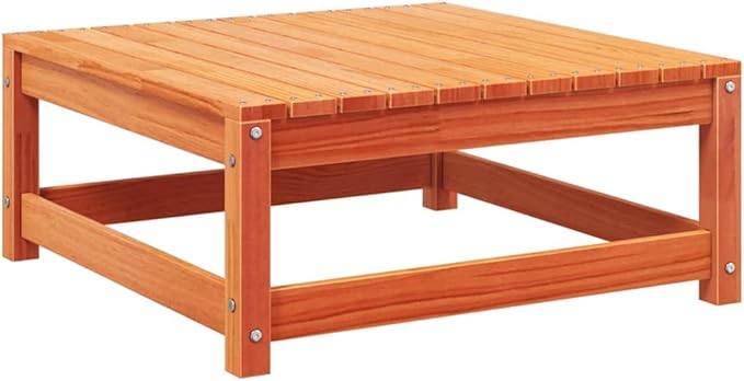 Solid Pine Wood Outdoor Patio Footstool with Removable Cushion, Wax Brown and Cream Color, 27.6 Inches - Photo 5