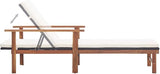Black Poly Rattan Outdoor Chaise Lounge 78.7 inch Reclining Beach Chair with Acacia Frame & Cream Cushion for Patio - Photo 6
