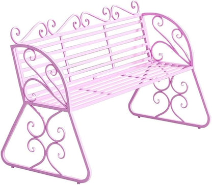 Elegant Metal Garden Bench, Sturdy Wrought Iron Bench with Decorative Design, Weather-Proof, 2-Person Capacity for Garden Backyard Lawn Porch Path(Pink)