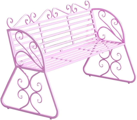 Elegant Metal Garden Bench, Sturdy Wrought Iron Bench with Decorative Design, Weather-Proof, 2-Person Capacity for Garden Backyard Lawn Porch Path(Pink)