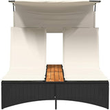 Outdoor Double Sun Lounger with Canopy 62"x21" Adjustable PE Rattan Black Pool Chaise Lounge Chair for Patio Garden - Photo 5