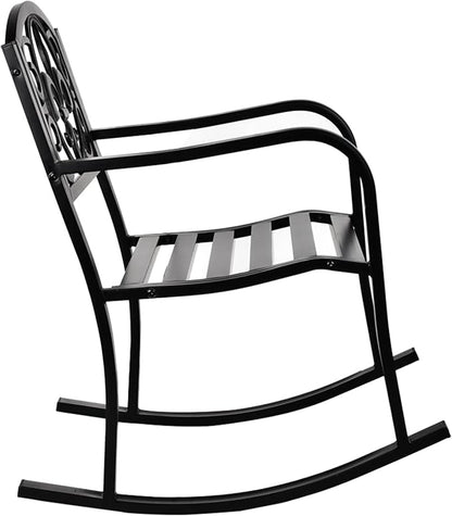 Outdoor Patio Rocking Chair, Metal Rocking seat for for Deck, Backyard or Garden (Black)