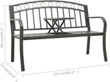 Garden Bench with Table Grey Powder-Coated Steel Medium Durable Outdoor Furniture for Patio, Comfortable Seating for Two - Photo 2