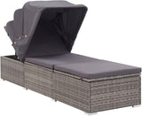 Grey Rattan Sun Lounger with Canopy 76.8 x 23.6 x 43.3 in Powder-Coated Steel Frame Adjustable Recline Foldable Outdoor - Photo 3