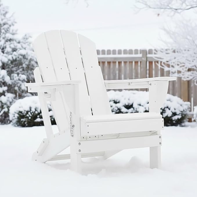 Folding Outdoor Adirondack Chairs Set of 1 with High&Reclining Back-HDPE Weather Resistant Patio Chairs with Cup and Phone Holder for Patio,Fire Pit, Garden and Backyard