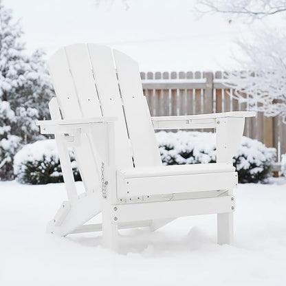 Folding Outdoor Adirondack Chairs Set of 1 with High&Reclining Back-HDPE Weather Resistant Patio Chairs with Cup and Phone Holder for Patio,Fire Pit, Garden and Backyard