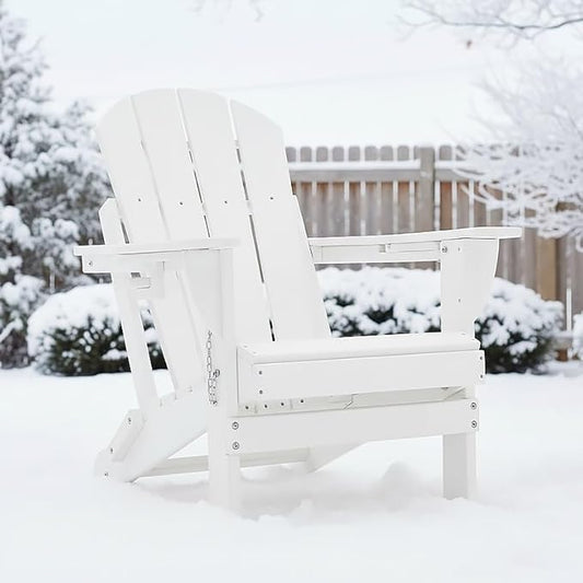 Folding Outdoor Adirondack Chairs Set of 1 with High&Reclining Back-HDPE Weather Resistant Patio Chairs with Cup and Phone Holder for Patio,Fire Pit, Garden and Backyard