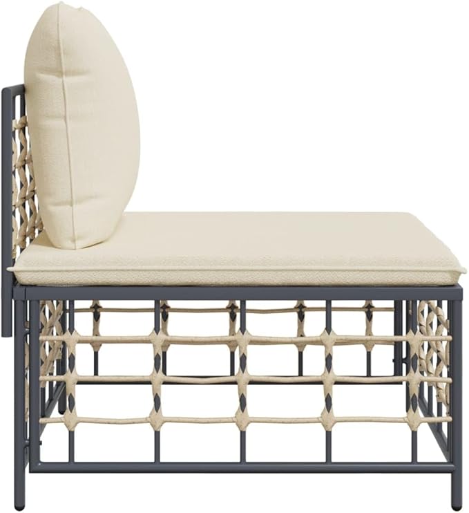 Garden Middle Sofa Anthracite, Modular PE Rattan Patio Chair, Outdoor Wicker Seat with Comfortable Cushions for Balcony - Photo 5