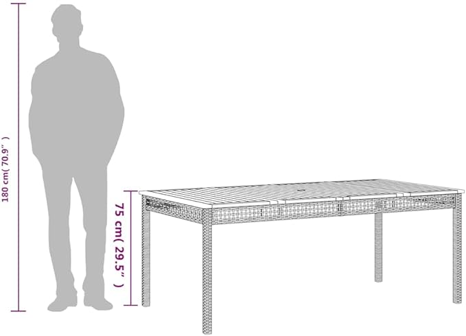 Large Rectangular Garden Table, Outdoor PE Rattan Dining Table for 6, Weather-Resistant Patio Furniture for Backyard - Photo 9
