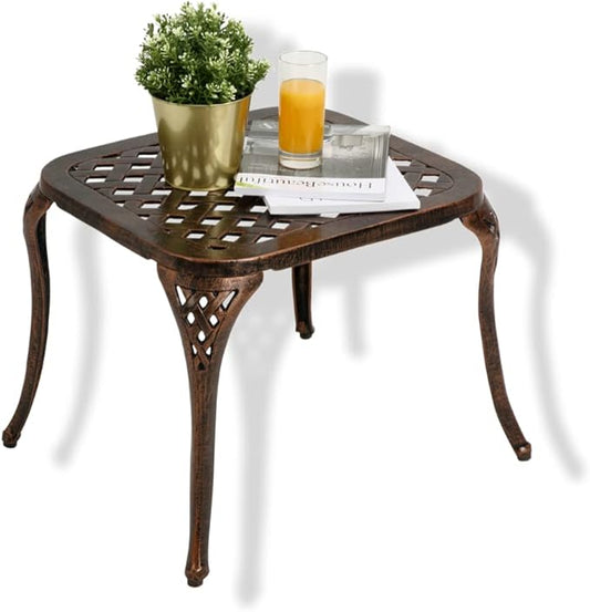 Patio End Metal Table, Outdoor Side Coffee Table Cast Aluminum Furniture for Garden, Poolside (Antique Bronze)