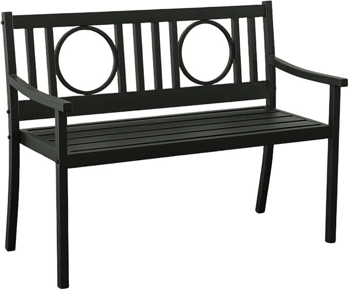 HomeRoots 45" Black Metal Geometric Back Garden Patio Bench